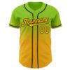Custom Neon Green Gold-Black Authentic Fade Fashion Baseball Jersey