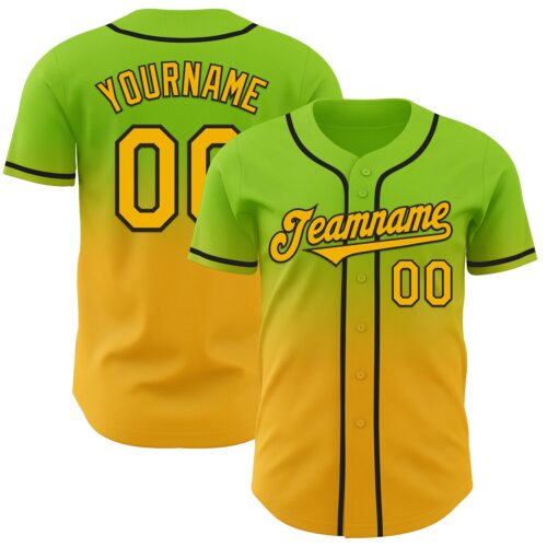 FadeFashion1343 Custom Neon Green Gold-Black Authentic Fade Fashion Baseball Jersey