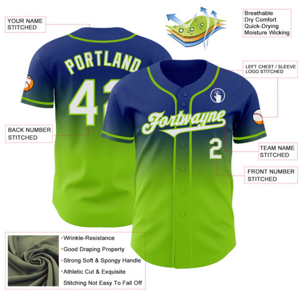 Custom Royal White-Neon Green Authentic Fade Fashion Baseball Jersey