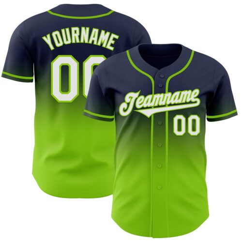 FadeFashion1345 Custom Navy White-Neon Green Authentic Fade Fashion Baseball Jersey
