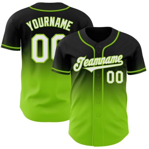 FadeFashion1346 Custom Black White-Neon Green Authentic Fade Fashion Baseball Jersey