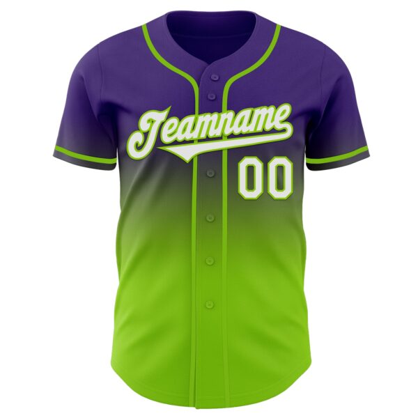 Custom Purple White-Neon Green Authentic Fade Fashion Baseball Jersey