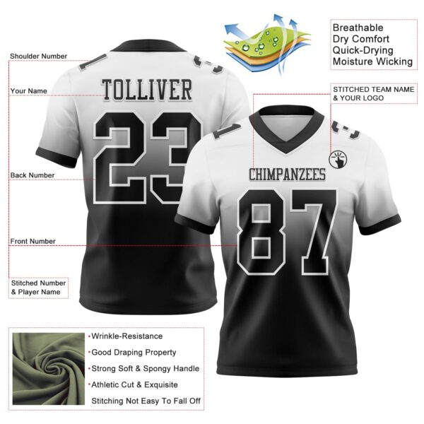 Custom White Black Authentic Fade Fashion Football Jersey