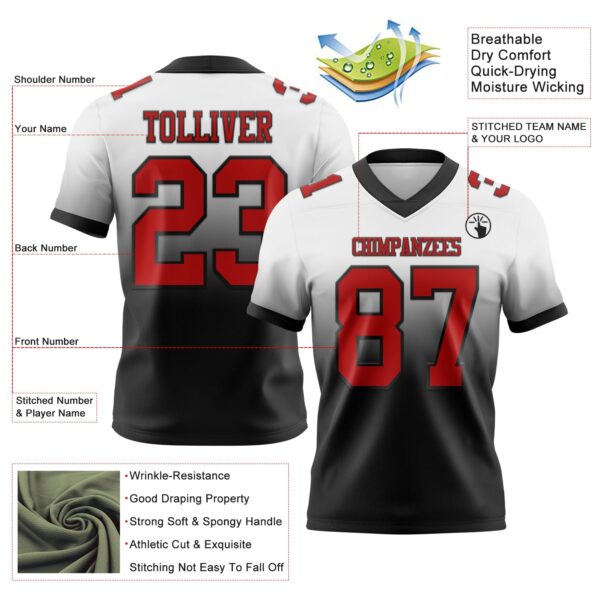 Custom White Red-Black Authentic Fade Fashion Football Jersey