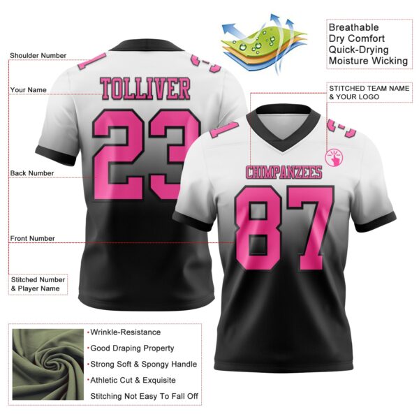 Custom White Pink-Black Authentic Fade Fashion Football Jersey