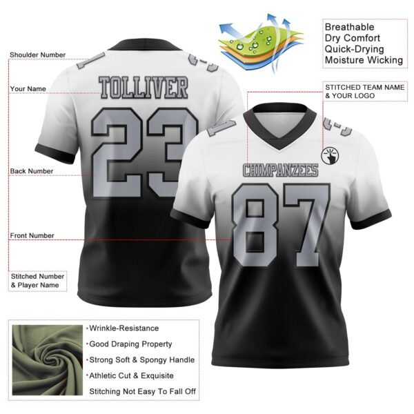 Custom White Gray-Black Authentic Fade Fashion Football Jersey