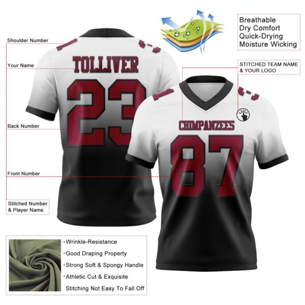 Custom White Maroon-Black Authentic Fade Fashion Football Jersey