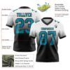 Custom White Teal-Black Authentic Fade Fashion Football Jersey