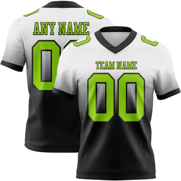 Custom White Neon Green-Black Authentic Fade Fashion Football Jersey