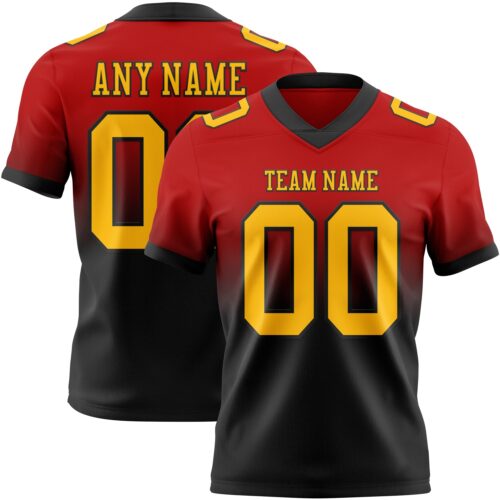 FadeFashion1364 Custom Red Gold-Black Authentic Fade Fashion Football Jersey