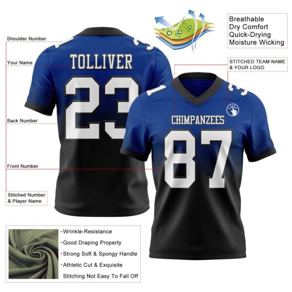 Custom Royal White-Black Authentic Fade Fashion Football Jersey