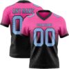 Custom Pink Light Blue-Black Authentic Fade Fashion Football Jersey