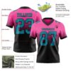 Custom Pink Teal-Black Authentic Fade Fashion Football Jersey