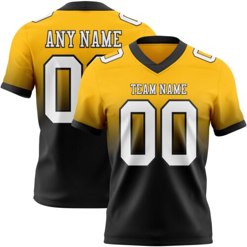 Custom Gold White-Black Authentic Fade Fashion Football Jersey