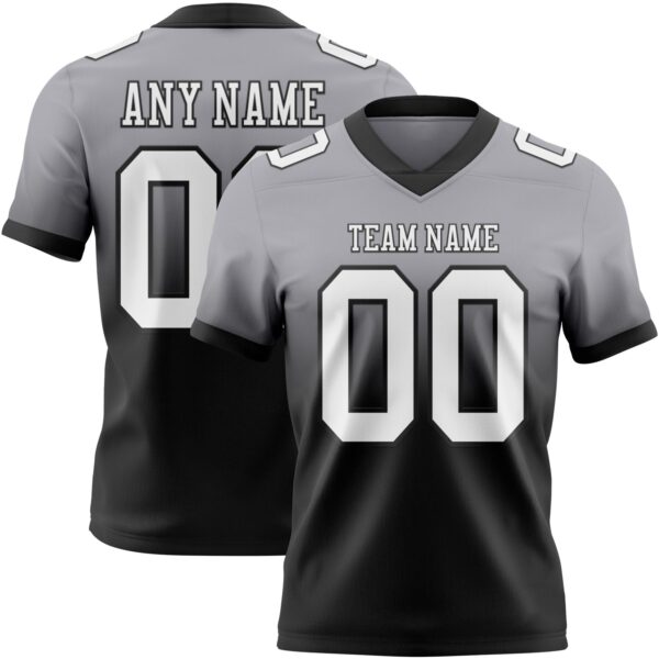 Custom Gray White-Black Authentic Fade Fashion Football Jersey