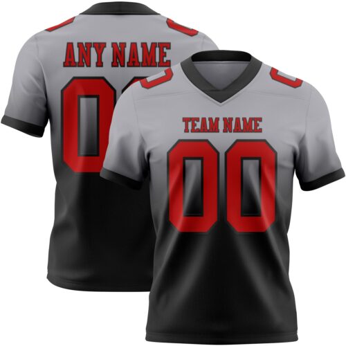 Custom Gray Red-Black Authentic Fade Fashion Football Jersey