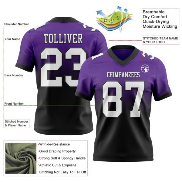 Custom Purple White-Black Authentic Fade Fashion Football Jersey