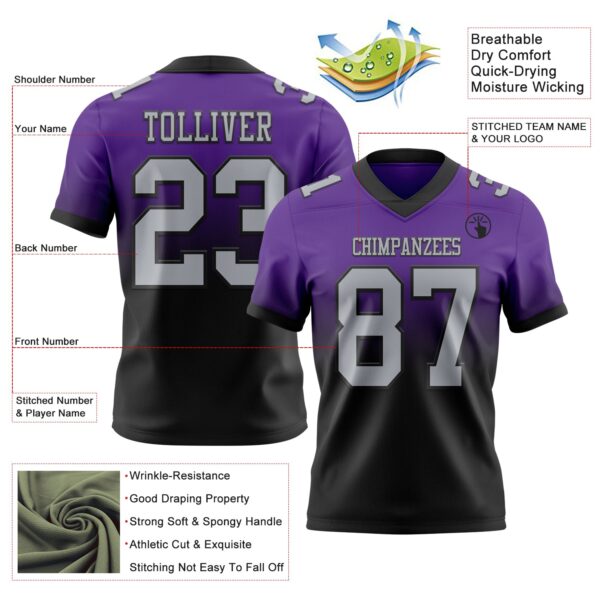 Custom Purple Gray-Black Authentic Fade Fashion Football Jersey