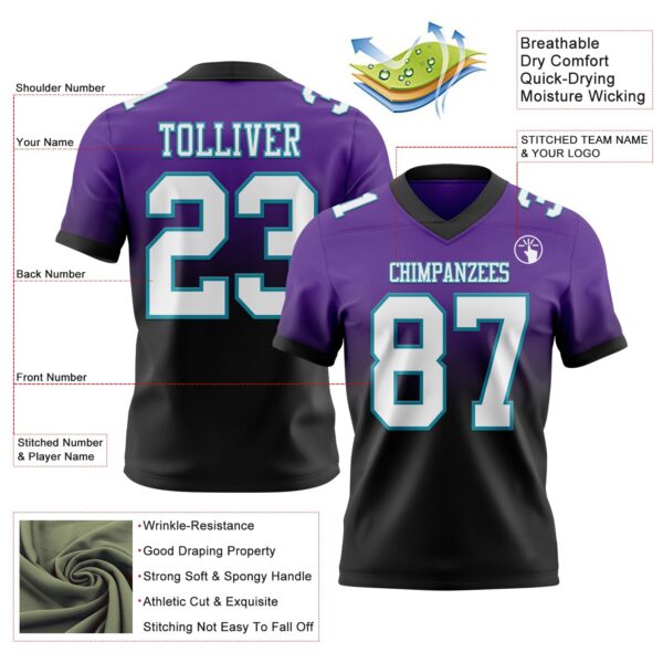 Custom Purple White Black-Teal Authentic Fade Fashion Football Jersey