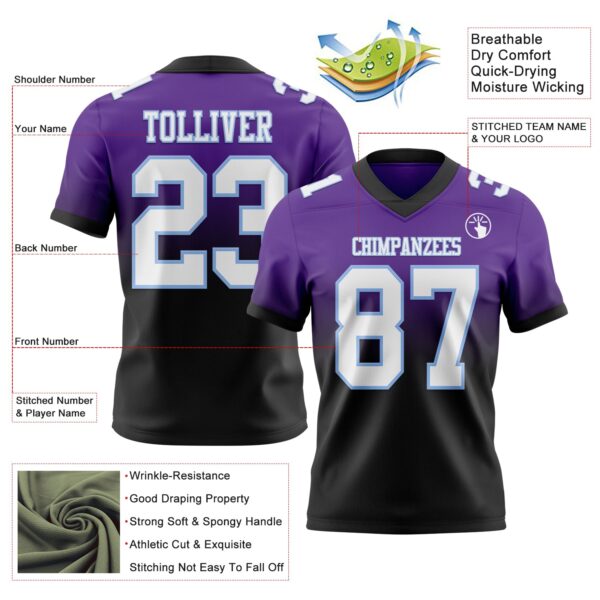 Custom Purple White Black-Light Blue Authentic Fade Fashion Football Jersey