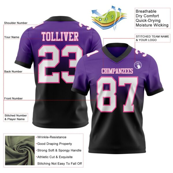 Custom Purple White Black-Pink Authentic Fade Fashion Football Jersey