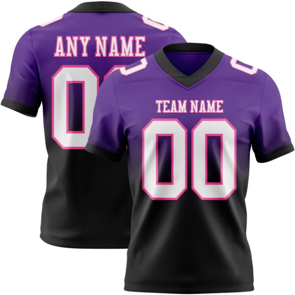 Custom Purple White Black-Pink Authentic Fade Fashion Football Jersey