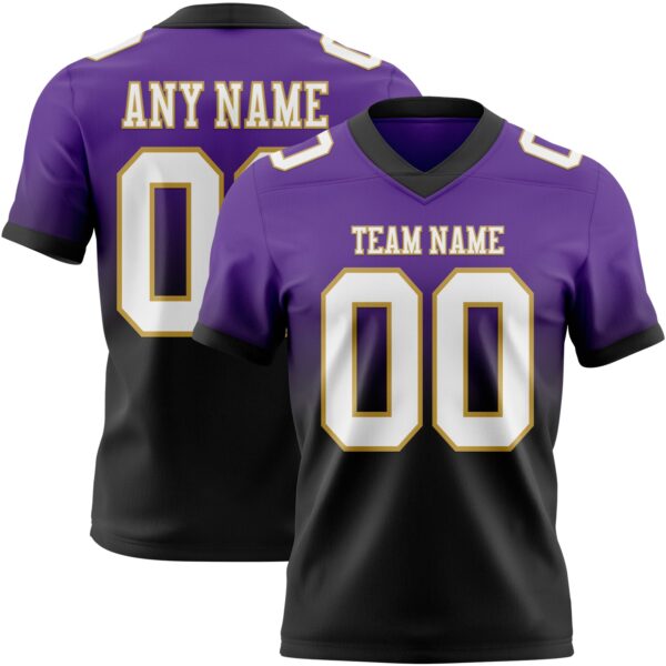 Custom Purple White Black-Old Gold Authentic Fade Fashion Football Jersey