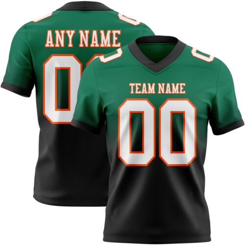 Custom Kelly Green White Black-Orange Authentic Fade Fashion Football Jersey