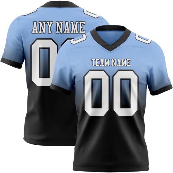 Custom Light Blue White-Black Authentic Fade Fashion Football Jersey
