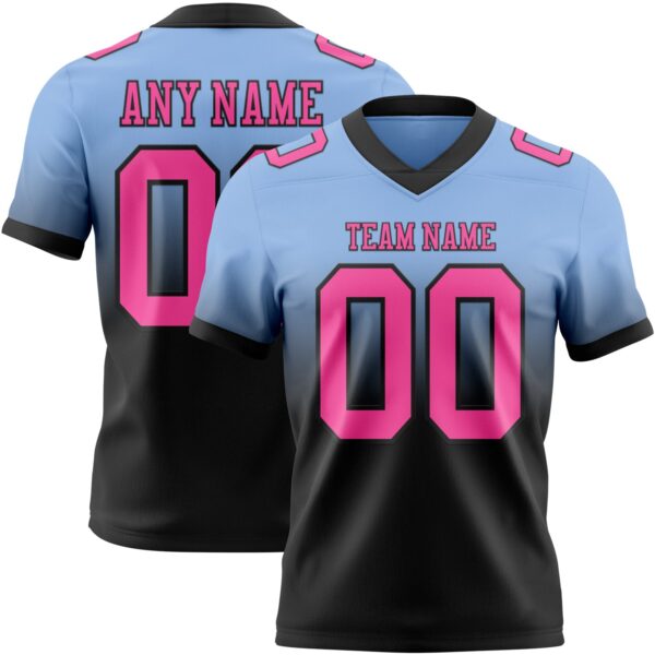 Custom Light Blue Pink-Black Authentic Fade Fashion Football Jersey