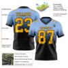 Custom Light Blue Gold-Black Authentic Fade Fashion Football Jersey