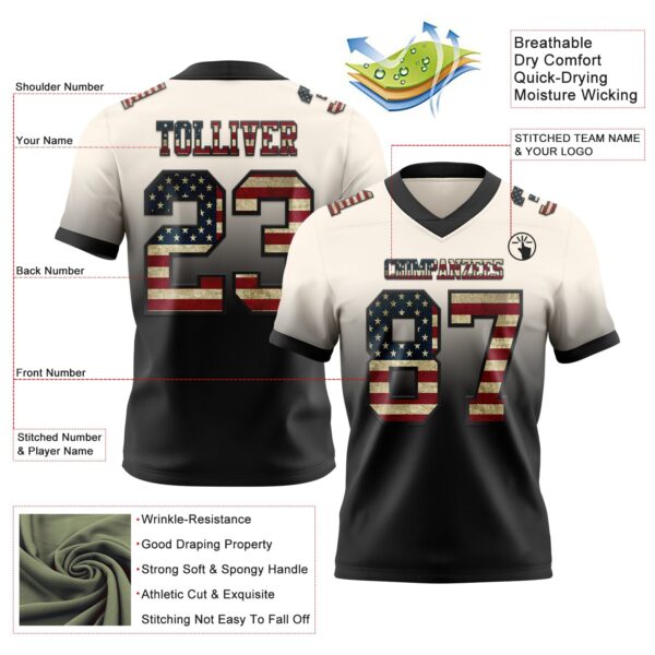 Custom Cream Vintage USA Flag-Black Authentic Fade Fashion Football Jersey