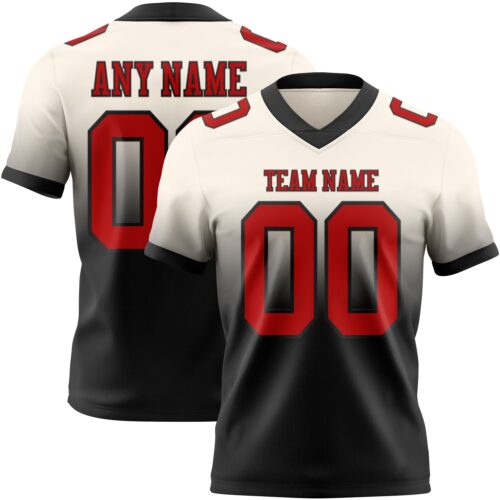 FadeFashion1402 Custom Cream Red-Black Authentic Fade Fashion Football Jersey