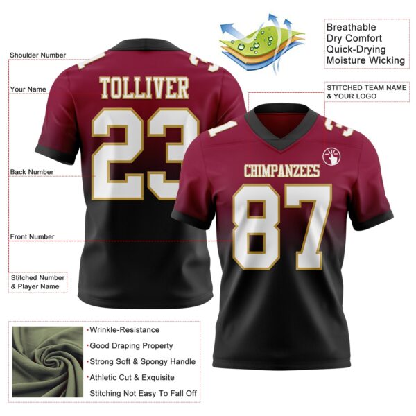 Custom Maroon White Black-Old Gold Authentic Fade Fashion Football Jersey