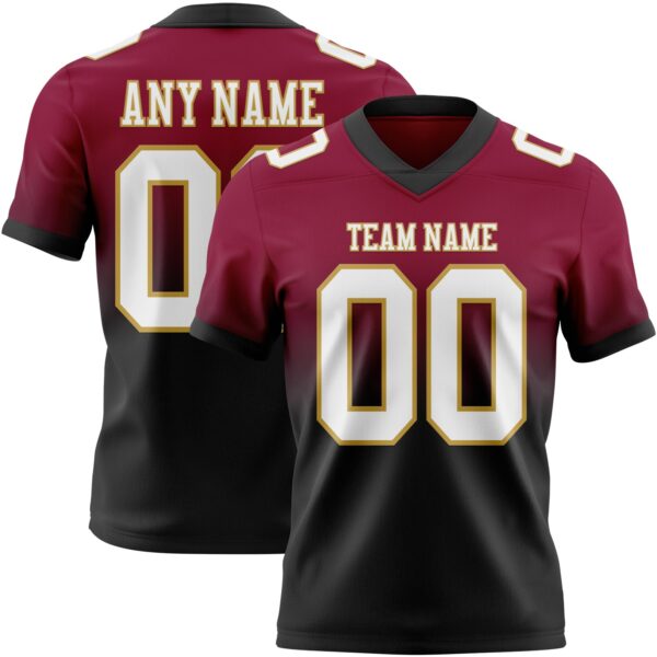 Custom Maroon White Black-Old Gold Authentic Fade Fashion Football Jersey