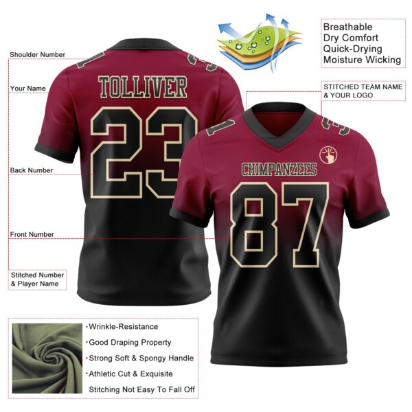 Custom Maroon Black-Cream Authentic Fade Fashion Football Jersey