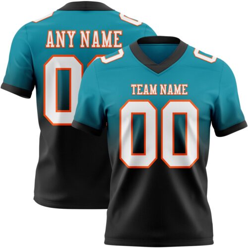 FadeFashion1409 Custom Teal White Black-Orange Authentic Fade Fashion Football Jersey