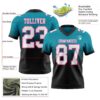 Custom Teal White Black-Pink Authentic Fade Fashion Football Jersey