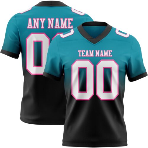FadeFashion1410 Custom Teal White Black-Pink Authentic Fade Fashion Football Jersey