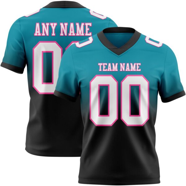 Custom Teal White Black-Pink Authentic Fade Fashion Football Jersey