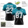 Custom Teal White Black-Gray Authentic Fade Fashion Football Jersey