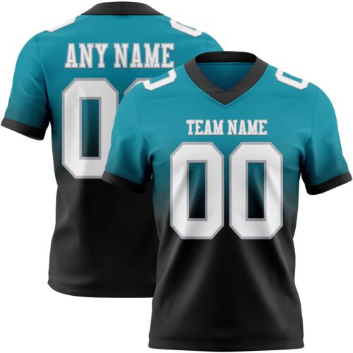 FadeFashion1411 Custom Teal White Black-Gray Authentic Fade Fashion Football Jersey