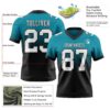 Custom Teal White-Black Authentic Fade Fashion Football Jersey