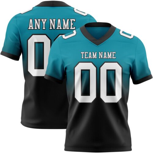 Custom Teal White-Black Authentic Fade Fashion Football Jersey