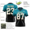 Custom Teal White Black-Old Gold Authentic Fade Fashion Football Jersey