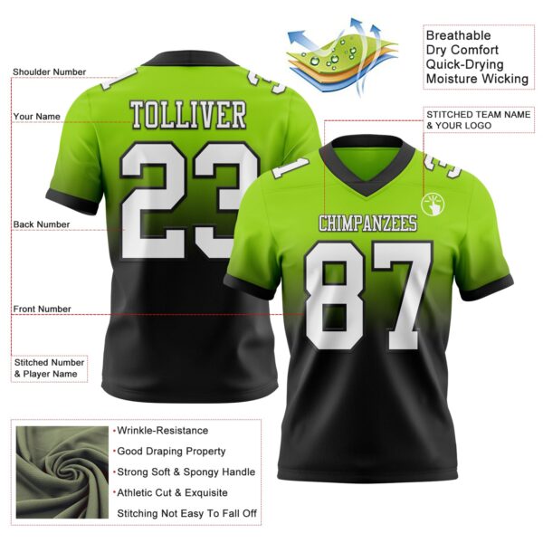 Custom Neon Green White-Black Authentic Fade Fashion Football Jersey