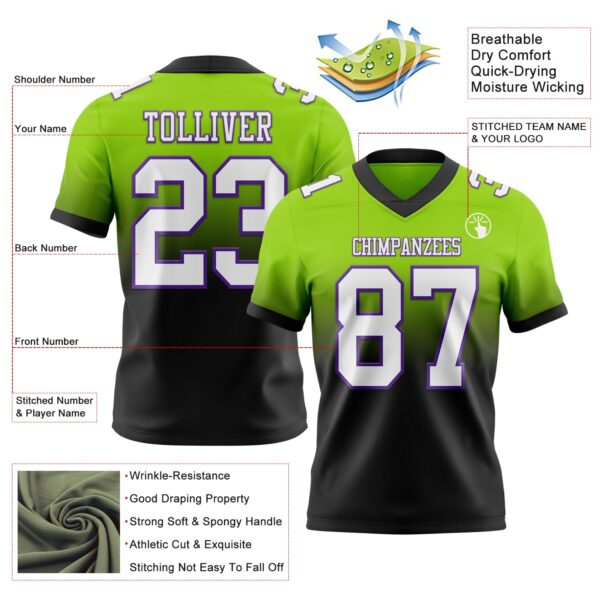Custom Neon Green White Black-Purple Authentic Fade Fashion Football Jersey