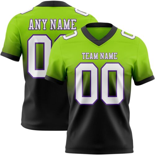 Custom Neon Green White Black-Purple Authentic Fade Fashion Football Jersey