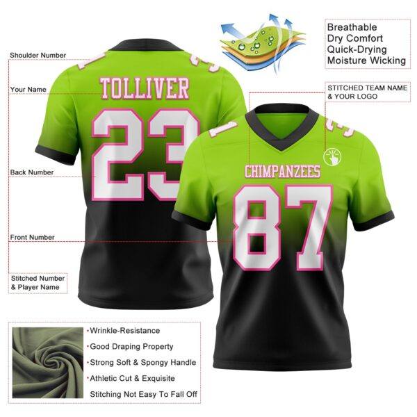 Custom Neon Green White Black-Pink Authentic Fade Fashion Football Jersey