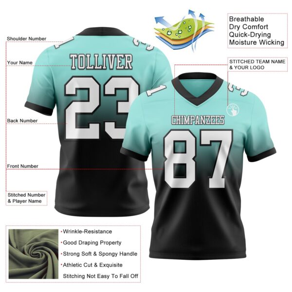 Custom Ice Blue White-Black Authentic Fade Fashion Football Jersey
